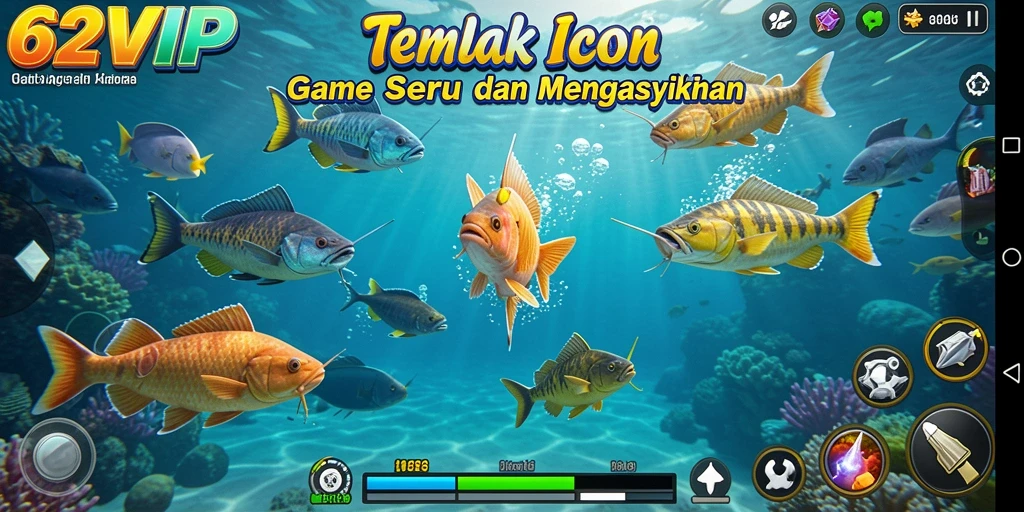 Tampilan gameplay seru dalam 62VIP saat menangkap ikan.