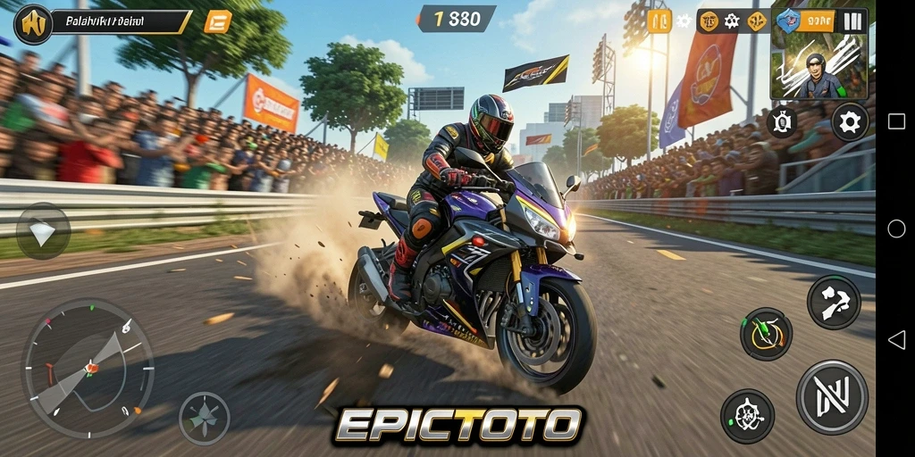 Gameplay seru balapan motor EPICTOTO dengan trek menantang.