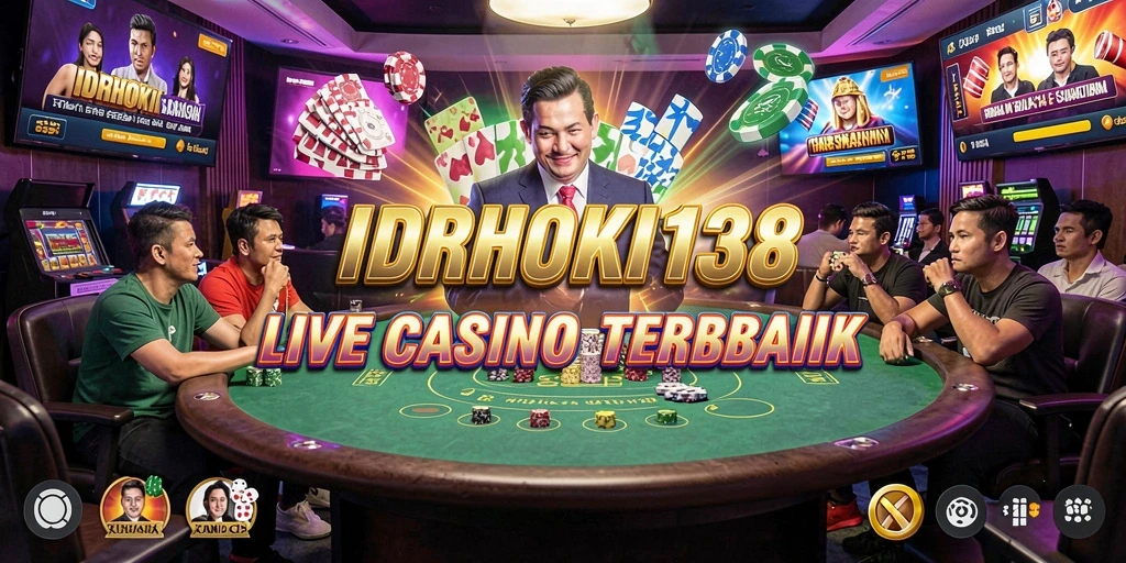 Screenshot gameplay IDRHOKI138 menampilkan dealer langsung dan suasana kasino yang mendebarkan.