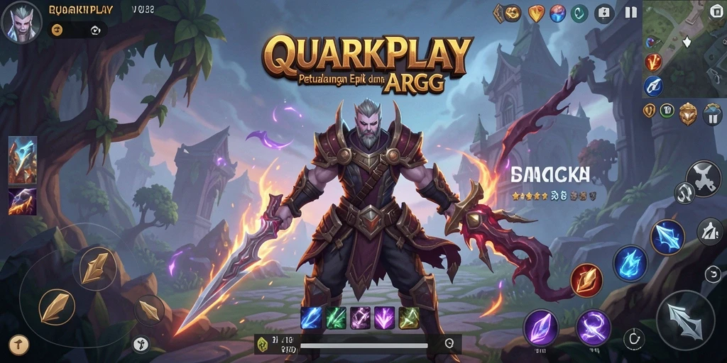 Screenshot gameplay QUARKPLAY menampilkan aksi petualangan yang mendebarkan.