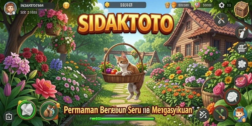Screenshot utama SIDAKTOTO menampilkan kebun yang rimbun dan aktivitas bertani.