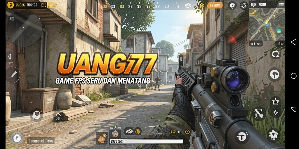 Screenshot gameplay UANG77 dengan aksi menembak yang intens.
