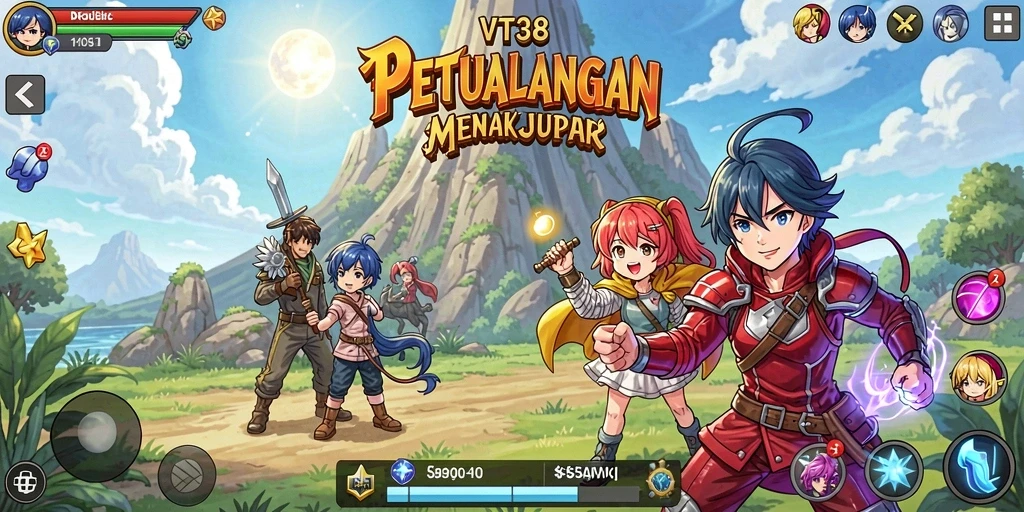 Tampilan gameplay seru dari VT38 dengan karakter Anime ikonik.